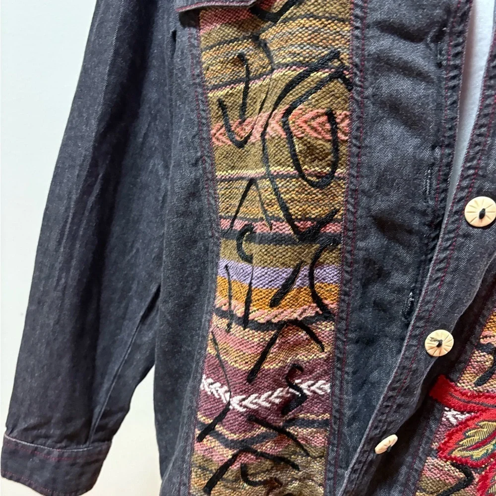 Alex Kin patchwork embroidered jacket gray chambray M - Picture 3 of 7